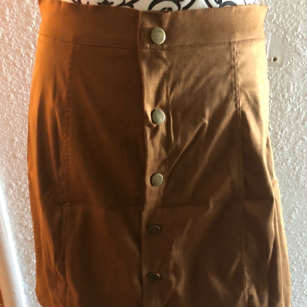Sale!!! Faux Suede Buttoned Front Skirt - Khaki